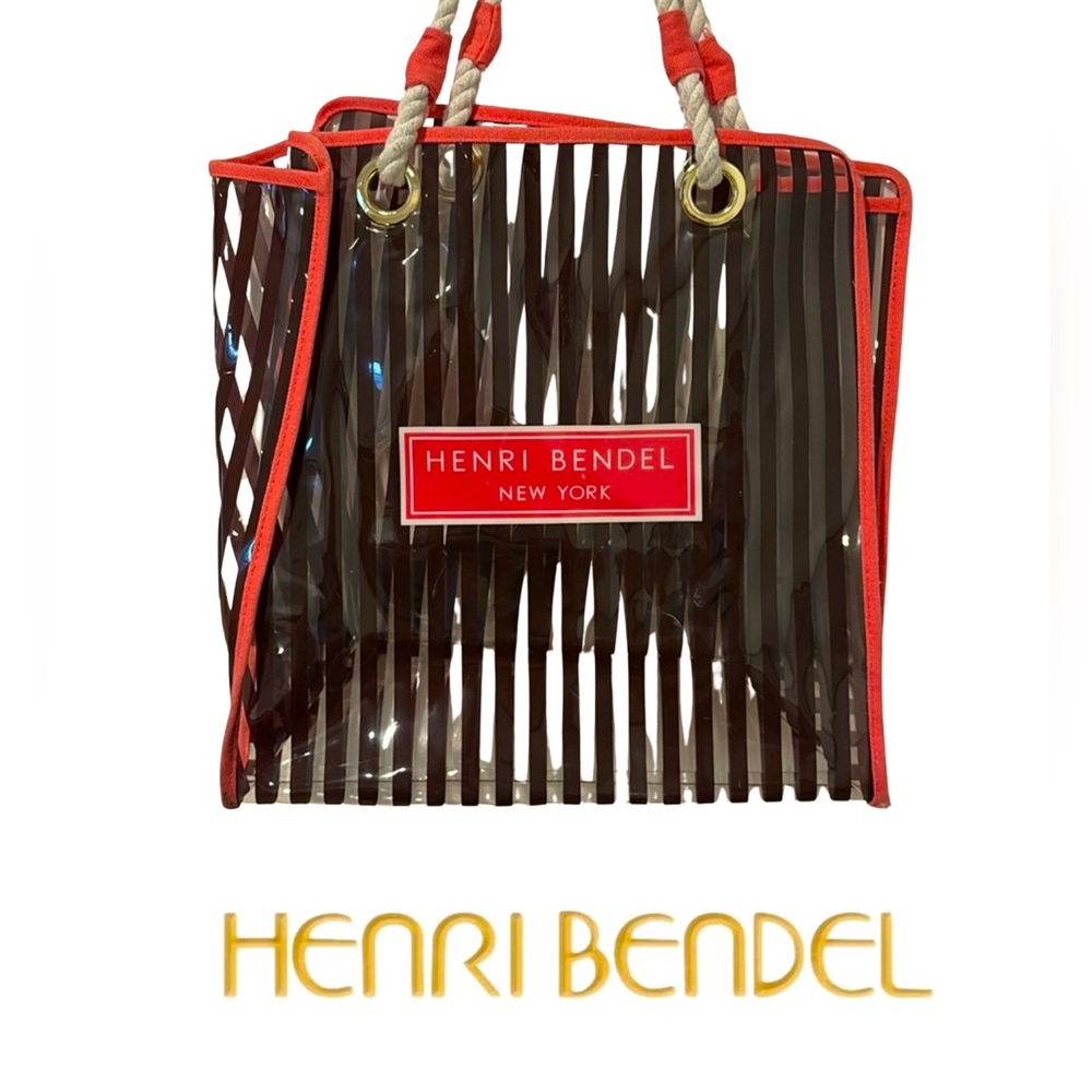 henri bendel Clear Striped Tote with Red Trim and Rope Handles